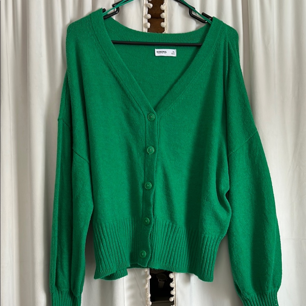 Green V-Neck Button-Up Sweater